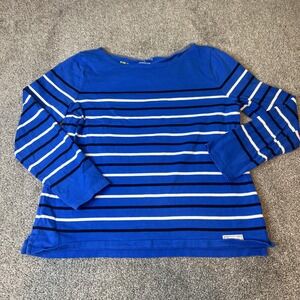 Talbots Shirt Womens Large Blue‎ White Stripe Boat Neck Long Sleeve Nautical Top